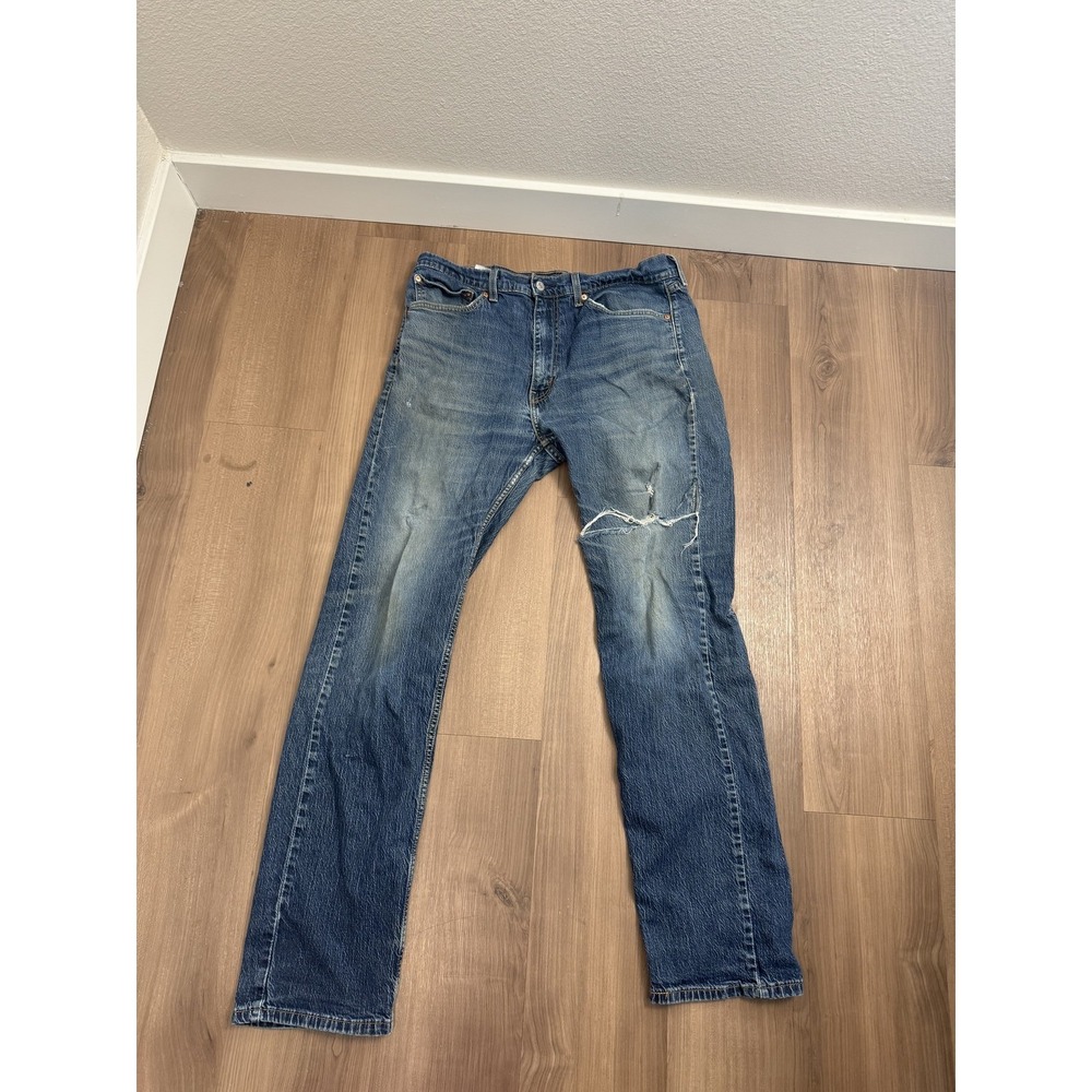 Levi's 505 Jeans Mens 36x29 Medium Wash Blue Straight Distressed Denim Ripped